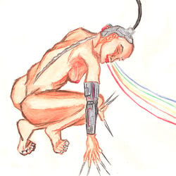 ass crayon_(artwork) cybernetic_arm cybernetics cyborg feet female_only lady_deathstrike marvel marvel_comics nipples nude sharp_claws sideboob smooth_skin solo tagme traditional_media_(artwork) unknown_artist wires x-men yuriko_oyama