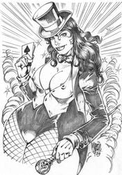 black_and_white dc female marcio_abreu monochrome smooth_skin solo tagme tailcoat zatanna