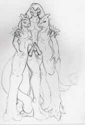 anthro blaziken charmeleon claws erection fire furry furry_only gay greyscale looking_at_viewer male male_only mewtwo monochrome multiple_males nintendo no_humans nude penis pokemon pokemon_(species) samoya_wulf sketch standing tail tail_fire yaoi