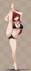 1girls big_breasts bikini black_bra black_panties blush erza_scarlet eyelashes fairy_tail female female_only gaston18 looking_at_viewer red_hair solo solo_female solo_focus standing standing_on_one_leg