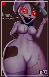 2020 anthro blue_bowtie bodysuit bootydox breasts buckteeth bunny_girl bunnygirl bunnysuit female female_focus female_only five_nights_at_freddy's five_nights_at_freddy's:_help_wanted five_nights_at_freddy's:_security_breach holding_knife holding_object large_breasts looking_at_viewer low-angle_view mask musk pov pov_eye_contact red_eyes resting size_difference sweat vanny vanny_(fnaf) whiskers white_rabbit