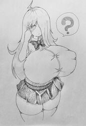 ? eye_bags female gigantic_breasts hair_over_one_eye huge_breasts long_hair mei_(2b213) nipple_bulge ribbon rimota solo tagme thick_thighs wide_hips