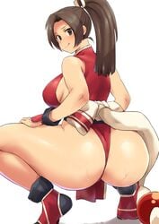 1girls 2d 2d_(artwork) ass ass_bigger_than_head ass_focus back back_view bare_arms bare_legs bare_shoulders bare_thighs big_ass big_breasts blush blushing blushing_at_viewer blushing_female boots breasts brown_eyes brown_hair bubble_butt closed_mouth closed_smile clothed clothing color colored curvy curvy_female curvy_figure dark_hair eyelashes eyes eyes_open eyes_visible_through_hair fatal_fury female female_focus female_only fully_clothed fully_clothed_female gloves hands_on_legs hands_on_thighs head_tilt hourglass_figure huge_ass japanese king_of_fighters knees_bent large_ass legs_apart legs_spread light-skinned_female light_skin long_hair looking_at_viewer looking_back mai_shiranui minakami minakami_(flyingman555) mouth_closed ninja no_visible_genitalia open_eyes purple_glow red_boots red_clothing red_gloves red_shoes revealing_clothes ribbon shiny_skin shoes sideboob simple_background smile smiling smiling_at_viewer solo solo_female solo_focus spread_legs spreading squatting sweat sweatdrop sweating sweaty_butt thick_thighs thighs tiptoes tongue tongue_out wet_ass white_background white_ribbon