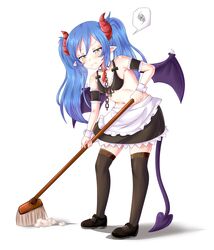 blue_hair broom demon_girl demon_horns demon_tail demon_wings maid maid_bikini original seryuu unholysoul yellow_eyes