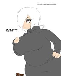 big_belly big_breasts black_eyeshadow black_lipstick breasts chubby chubby_female clothed dialogue female_only fully_clothed hand_on_breast hand_on_hip huge_breasts human human_only large_breasts lwd_cartoonz original_character skirt sweater tight_clothing turtleneck turtleneck_sweater unknown_(lwd_cartoonz) white_hair