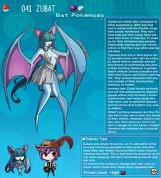 bat_ears bat_girl bat_wings blue_hair chiropteran clothing creature_index english_text hentai_protaginist_hair humanized kinkymation long_hair monster_girl nintendo page_41 pokémon_(species) pokedex pokemon pokemon-girl_encyclopedia pokemusu profile text very_high_resolution winged_arms zubat