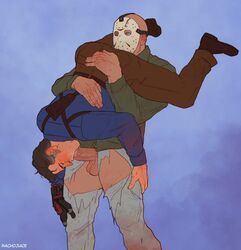 2boys 69 ash_williams blowjob boner bruce_campbell clothed clothed_sex dead_by_daylight erection evil_dead friday_the_13th gay jason_voorhees machojuice male male_only mask ripped_clothing standing_69 yaoi