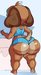 1boy animal_crossing anthro ass back_view big_ass booty_shorts bottom_heavy cropped digby_(animal_crossing) male male_only nintendo purple_yoshi_draws shortstack solo source_request sweat sweatdrop thick_thighs thighs wide_hips year_request