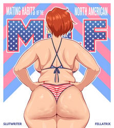 1girls 2021 amber_(fellatrix) american_flag american_flag_bikini ass back_view big_ass big_breasts big_butt breasts bubble_ass bubble_butt butt butt_crack cellulite chubby comic comic_cover comic_page cover_page curvaceous curvy dat_ass ear_tag earrings english_text fellatrix female female_only ginger ginger_hair hands_on_hips mature mature_female milf red_head red_nails short_hair slightly_chubby slutwr1ter solo solo_female text voluptuous