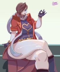 crystalcheese eyeliner gloves heart jacket lady_love_dies necklace paradise_killer scarf thick_legs thick_thighs thighs wide_hips