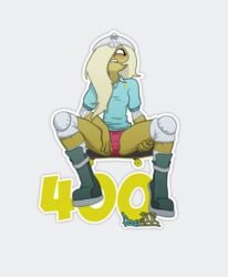 1girls adventure_time anthro biting_lip blush boots bronwyn canine cartoon_network dagnibor kneepads mask milestone_celebration panties shoes skateboard yellow_skin