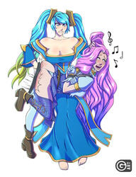 angry ass blue_hair bondage breasts crying fake femdom furniture guaky league_of_legends paddle pink_hair punishment punishment_spanking seraphine_(league_of_legends) singing sona_buvelle spanked spanking training