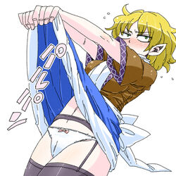 aono3 bow_panties garter_belt garter_straps mizuhashi_parsee panties skirt_lift thighhighs touhou white_panties