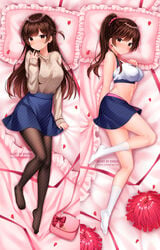 1girls cheerleader cheerleader_uniform dakimakura female kanojo_okarishimasu legs long_legs mizuhara_chizuru multiple_views pantyhose shouu-kun skirt slender_legs socks solo stockings