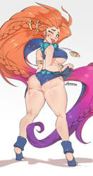 2020 ass big_ass big_breasts blue_eyes braided_hair breasts curvy eyebrows feet female hair_ornament jouljehart large_breasts league_of_legends lifting_skirt long_hair looking_at_viewer looking_back multicolored_hair necklace one_eye_closed orange_hair pink_hair posing presenting riot_games scar sideboob signature simple_background small_clothes solo_female squeezing standing thick_thighs thighs tight_clothing tongue tongue_out underboob white_background wink wristband zoe_(league_of_legends)