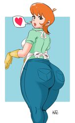 1girls apple_butt apron artist_signature ass big_ass big_breasts big_butt bottom_heavy breasts cartoon_network curvy dexter's_laboratory dexter's_mom female female_only ginger_hair happy hourglass_figure huge_ass jeans kazart large_ass lipstick looking_at_viewer looking_back mature mature_female milf mother mother's_day orange_hair pants pawg pinup signature smile solo thick thick_ass thick_hips thick_thighs tight_jeans tight_pants waist watermark wide_hips woman