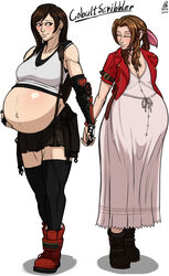 2girls a0iisa aerith_gainsborough brown_hair clothes female female_only final_fantasy final_fantasy_vii holding_hands long_hair looking_at_another multiple_pregnancies pregnant ready_to_pop short_dress tifa_lockhart yuri