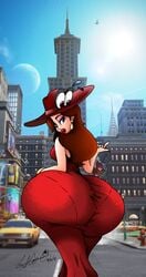 1girls 1other 2018 ass ass_focus big_ass blue_eyes body_takeover brown_hair cappy_(mario) city dat_ass dated dress earrings enormous_ass fat_ass female female_focus fingernails gigantic_ass hips huge_ass human hyper_ass large_ass lips looking_back mario mario_(series) massive_ass nintendo outdoors pantylines pauline possession red_dress red_eyes seductive signature smile solo_focus sun_hat super_mario_odyssey sweatdrop thick_ass thick_thighs thighs tight_dress voluptuous wide_hips xanderdwulfe