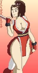 bare_shoulders breasts female female invisiblebucket king_of_fighters looking_at_viewer mai_shiranui nipple_outline nipples pixel_art solo