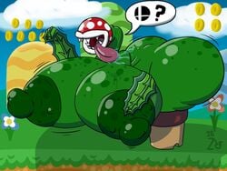 anthro archdamian areolae ass breasts coins female green_skin large_ass large_breasts mario_(series) mattthetooncat nintendo nipples piranha_plant plant potted_plant sharp_teeth smash_ball speech_bubble super_mario_bros. super_smash_bros. thick_thighs thighs