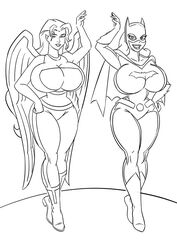 2girls art-2u barbara_gordon batgirl batman:_the_animated_series batman_(series) dc dc_comics dcau female female_only fully_clothed hawkgirl huge_breasts justice_league justice_league_unlimited monochrome shayera_hol