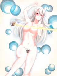 1girls bad_censor big_breasts blush bonehone_ryu censored corrin_(fire_emblem) corrin_(fire_emblem)_(female) covering fire_emblem fire_emblem_fates inferior_version large_breasts long_hair nintendo nude nude_female on_back pointy_ears solo solo_female topless white_hair