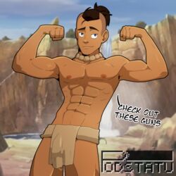 avatar_the_last_airbender big_bulge bulge collar dark-skinned_male dark_skin flexing flexing_arms flexing_bicep hairless loincloth male male_only muscular muscular_male nipples no_pubic_hair outdoor outdoors podstatu posing public public_exposure sokka underwear underwear_only water_tribe