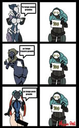 1boy 2d 2d_(artwork) 2d_artwork 2girls bar_censor big_ass big_breasts big_butt breasts censored dat_ass femboy grineer heart heart-shaped_pupils hung_trap meme nezha_(warframe) presenting presenting_hindquarters saryn_(warframe) spanish_text text thick_thighs trap warframe wide_hips wisp_(warframe)