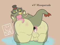 amphibian anus bodily_fluids camsan_r_s cum cum_inside foreskin frog gaping genital_fluids hi_res kinktober kinktober_2020 league_of_legends long_tongue male male/male masquerade monster overweight presenting riot_games slightly_chubby solo spreading tahm_kench tongue video_games