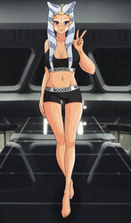 ahsoka_tano alien alien_girl alien_humanoid barefoot big_breasts blacked blacked_clothing blue_eyes blush boyshorts breasts cleavage clone_wars clothed clothed_female clothing erebeta eyes facial_markings feet female female_only front_view full_body gesture happy hirn humanoid indoors looking_at_viewer markings no_nose open_eyes orange_body panties science_fiction shiny_skin smile solo space spacecraft standing star_destroyer star_wars tagme tank_top tentacle tentacle_hair text thigh_gap togruta underboob underwear v_sign vehicle vehicle_interior white_markings window