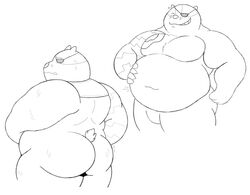 1_eye amputee anthro ass badger badgerclops belly cartoon_network cybernetics cyborg disability eye_patch eyewear hi_res machine male mammal mao_mao:_heroes_of_pure_heart missing_arm monochrome mustelid musteline overweight overweight_anthro overweight_male solo tutexl_(artist)
