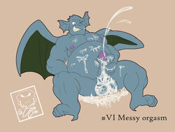 anthro bodily_fluids broadway_(gargoyles) camsan_r_s cum cumshot disney ejaculation gargoyle gargoyles genital_fluids half-closed_eyes hi_res kinktober kinktober_2020 male male/male male_only masturbation messy narrowed_eyes overweight penis slightly_chubby solo testicles