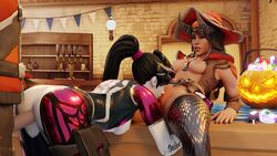 2girls 3d anal anal_sex ashe_(overwatch) bisexual blender blue_eyes blue_skin breasts cunnilingus fjvnb group_sex overwatch pussy sex warlock_ashe widowmaker worried