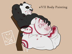 anthro belly big_belly bodily_fluids body_writing bodypaint camsan_r_s cum dreamworks english_text erection genital_fluids genitals hi_res humanoid_genitalia humanoid_penis kinktober kinktober_2020 kung_fu_panda male male/male mammal master_po_ping overweight overweight_male penis rubbing sleeping slightly_chubby solo tally_marks text