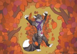 anthro autumn canid canine domestic_cat erection fall_(disambiguation) fatwulf faxby felid feline felis fox genitals hi_res knot leaf male mammal nature one_eye_closed outside penile_spines penis scenery solo tabby_cat tongue tongue_out wink zax