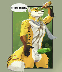 anthro beverage bird03 canid canine cream_(disambiguation) felid fox genitals hi_res hybrid male male_only mammal pantherine penis soda solo stripes tiger zane_krutiz