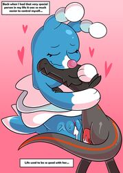 after_sex bestiality bodily_fluids brionne closed_eyes comic cum cum_in_pussy cum_inside dialogue duo english_text excuses female genital_fluids heart hi_res hug interspecies male nintendo not_a_furfag pink_background pokémon_(species) pokemon pokemon_(species) reminiscing romantic salandit simple_background smile straight text video_games zoophilia