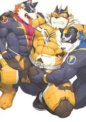 3boys abs anthro barontoko bulge canid canine canis clothing felid forced forced_yaoi gay groping_bulge group hi_res live-a-hero male male/male male_only mammal mask muscular muscular_male pantherine pecs rape ryekie_(live_a_hero) spandex superhero tiger tight_clothing tongue wolf wolf_villain_(live-a-hero) yaoi