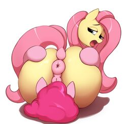 anus ass big_butt cunnilingus equid equine female feral flutterpie fluttershy_(mlp) friendship_is_magic genitals hasbro hi_res looking_back looking_pleasured mammal my_little_pony oral pinkie_pie_(mlp) puffy_anus pussy sex simple_background tentacless vaginal_penetration white_background