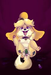 2020 ahe_gao anal_only animal_crossing anthro anus breasts canid canine canis collar collar_only domestic_dog egg_vibrator female fixed_toy fixed_vibrator fur hand_behind_head hi_res isabelle_(animal_crossing) looking_pleasured lying maebari mammal masturbation newd nintendo nipples nude on_back one_leg_up pussy_tape raised_leg sex_toy shih_tzu shortstack solo tongue tongue_out toy_dog vaginal_masturbation vaginal_penetration vibrator video_games yellow_body yellow_fur