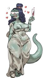 2020 amphibia amphibian anthro areola areola_slip belly beverage biped blue_body blue_hair blue_skin blush breasts choker clothed clothing collarbone digital_media_(artwork) disney dress female green_body hair heart holding_object jewelry lady_olivia narrowed_eyes navel necklace newt nipples open_mouth salamander_(amphibian) simple_background slightly_chubby solo standing straight_hair thick_thighs tod0231 venus_body voluptuous wet wet_clothing white_background wide_hips