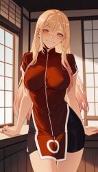 1girls ai_generated cosplay covered_nipples female kitagawa_marin medium_breasts smile solo sono_bisque_doll_wa_koi_wo_suru