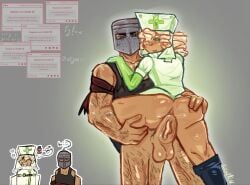 block_(die_of_death) blonde_hair c0c5lkih caretaker_(die_of_death) die_of_death_(roblox) hairy_arms male/male male_only roblox roblox_game tan_skin