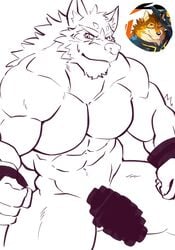 abs anthro barrel_(live_a_hero) canid canine canis censored hi_res istani live-a-hero male male_only mammal muscular muscular_anthro muscular_male nude pecs sketch solo wolf