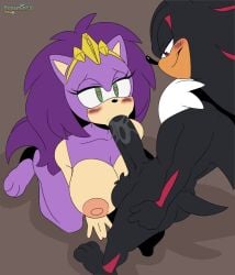 age_difference big_breasts big_cock big_penis blowjob blowjob_face blush blushing hearts_in_eyes milf nude pepamintop queen_aleena queen_aleena_hedgehog saliva sega shadow_the_hedgehog size_difference smirk sonic_(series) sonic_the_hedgehog_(series) sonic_underground