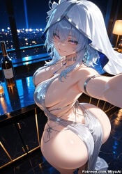 1girl ai_assisted ai_generated armlet armpits ass backless_dress backless_outfit bangs bare_shoulders blue_hair blush bottle breasts cleavage cup curvaceous curvy curvy_female curvy_figure dress drinking_glass earrings eyebrows_visible_through_hair female gloves hair_between_eyes hair_ornament hairclip halter_dress jewelry large_breasts looking_at_viewer miyuai necklace night outstretched_arm parted_lips purple_eyes revealing_clothes shiny shorekeeper_(wuthering_waves) sidelocks sky smile solo st._louis_(azur_lane) thick thick_ass thick_butt thick_hips thick_legs thick_thighs thighs voluptuous voluptuous_female wide_hips wide_thighs wuthering_waves