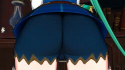 animated ass ass_focus ass_on_face big_ass clothed clothing curvy female female_only genshin_impact green_hair looking_at_viewer loonoosh music orange_eyes red_cheeks shy sucrose_(genshin_impact) tagme twerk twerking video