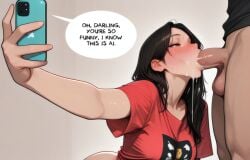 after_fellatio after_oral ai_generated blowjob blush brown_eyes brown_hair caption cheating cheating_female cheating_girlfriend cheating_wife cum cum_drip cum_dripping cum_in_mouth cum_swallow cumming_in_mouth english_text fellatio female female_focus filming filming_sex gokkun holding_phone netorare ntr oral original original_character phone phone_call phone_camera png recording recording_on_phone recording_sex recording_video selfie speech_bubble straight swallow swallowing swallowing_cum t-shirt taking_selfie taliredmint teasing teasing_cuck teasing_cuck_with_phone text uncensored