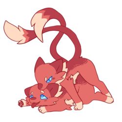 1:1 ahe_gao alpha_channel ambiguous_gender bite blue_eyes duo feral legendary_pokemon looking_pleasured luxx male male/male mew mewsona_(luxx) nintendo paws pokémon_(species) pokemon pokemon_(species) red_body selfcest square_crossover video_games