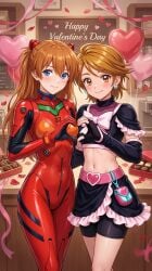 ai_generated asuka_langley_sohryu crossover crossover_ship crossover_shipping cure_black evangelion futari_wa_pretty_cure misumi_nagisa neon_genesis_evangelion pixai pretty_cure rarepair shipping